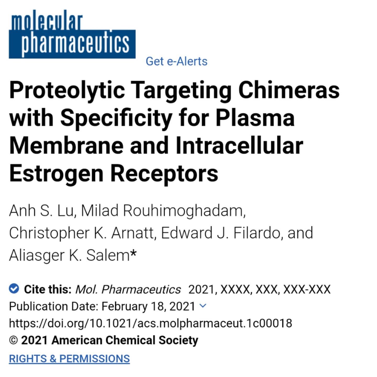 Our new collaboration with Drs. Filardo and Salam from University of Iowa looks at targeting PROTACs to both nuclear and membrane-bound estrogen receptors. A lot more interesting work to follow from this successful collaboration. https://pubs.acs.org