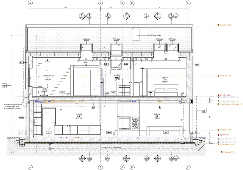 Hiša Mengeš - vzdolžni prerez