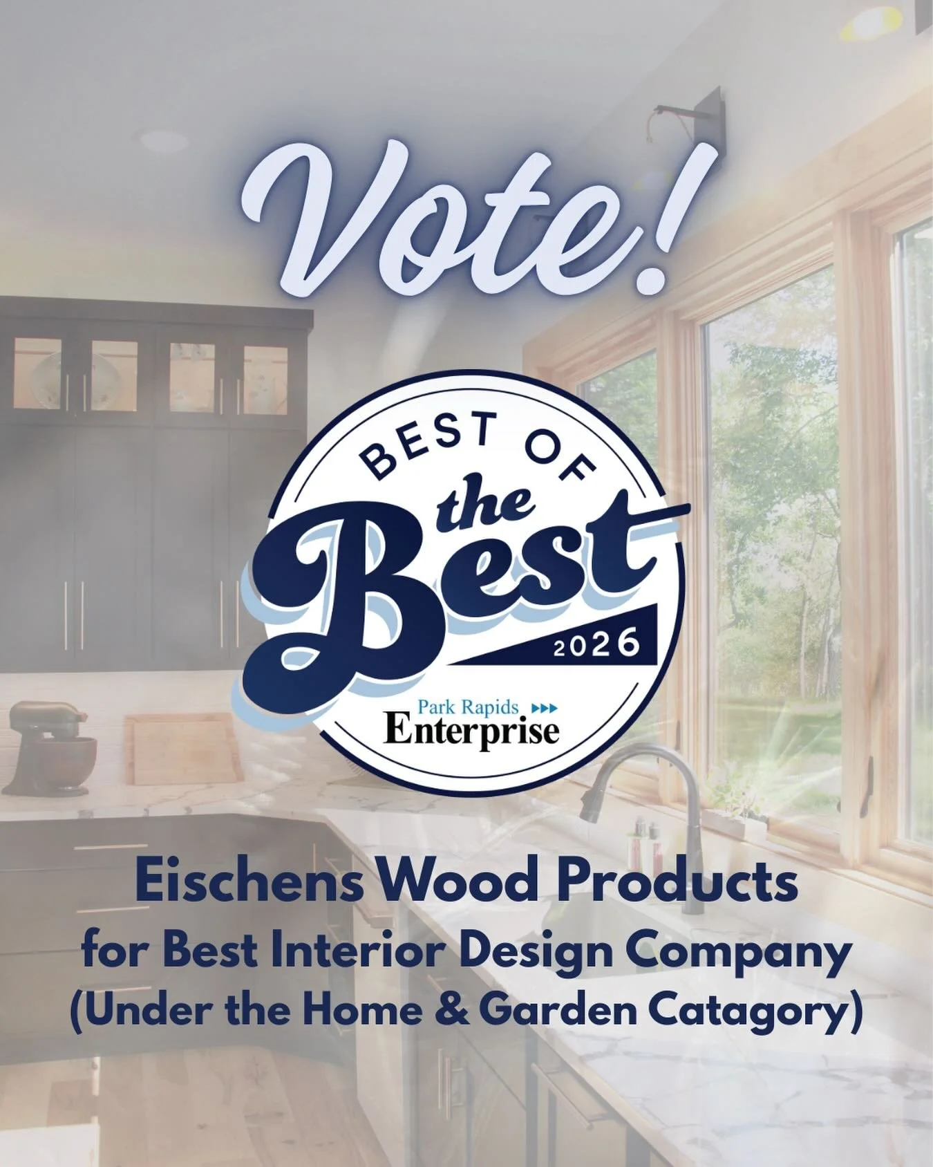Vote Eischens Wood Products, Inc. for Best Interior Design Company!
We love creating beautiful, functional spaces for our community and your vote helps us keep doing what we love. 🤍
You can vote daily and we appreciate every single one!
#BestOfParkR