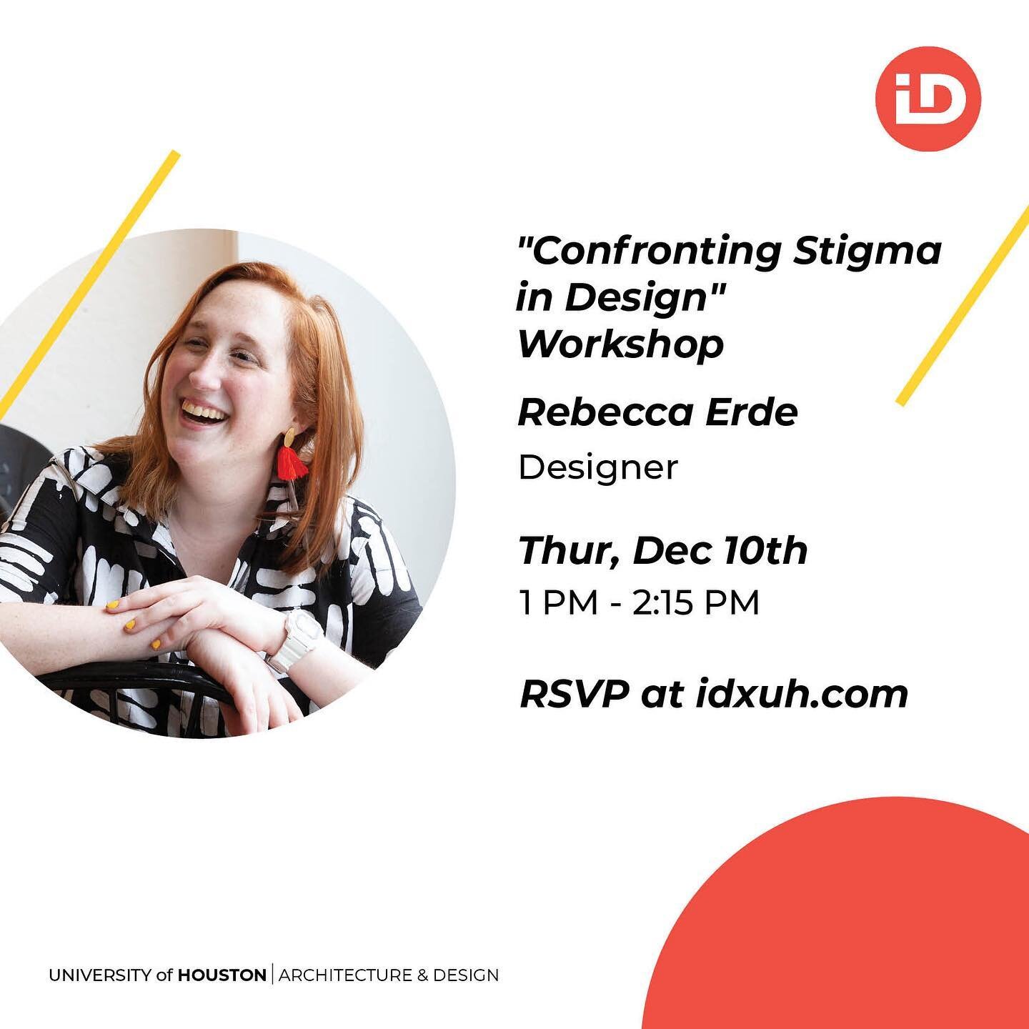 I'm excited to be leading a workshop &quot;Confronting Stigma in Design&quot; which will cover some of my thesis research and to participate in the Design Culture panel at iDesign Week at University of Houston with the IDSA Student Chapter @idxuh on 