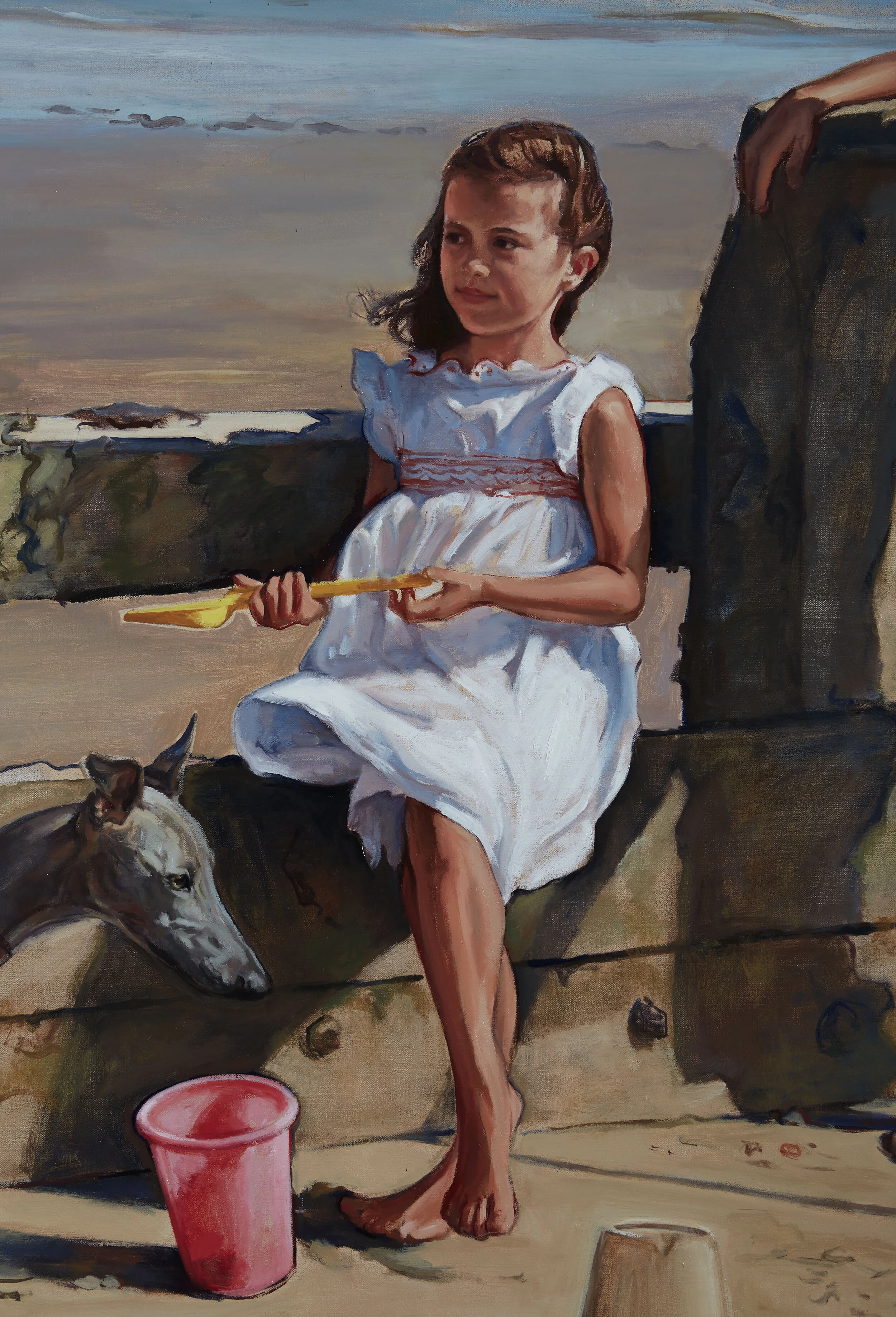 Detail from Children on the beach. 6ft x 5 ft oil. 2020