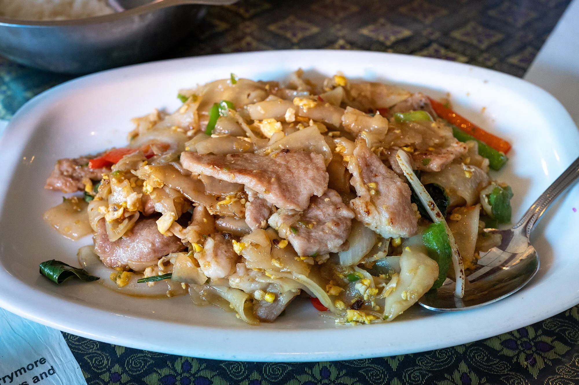 Spicy Mint Leaves (also known as “Drunken Noodles”) with pork