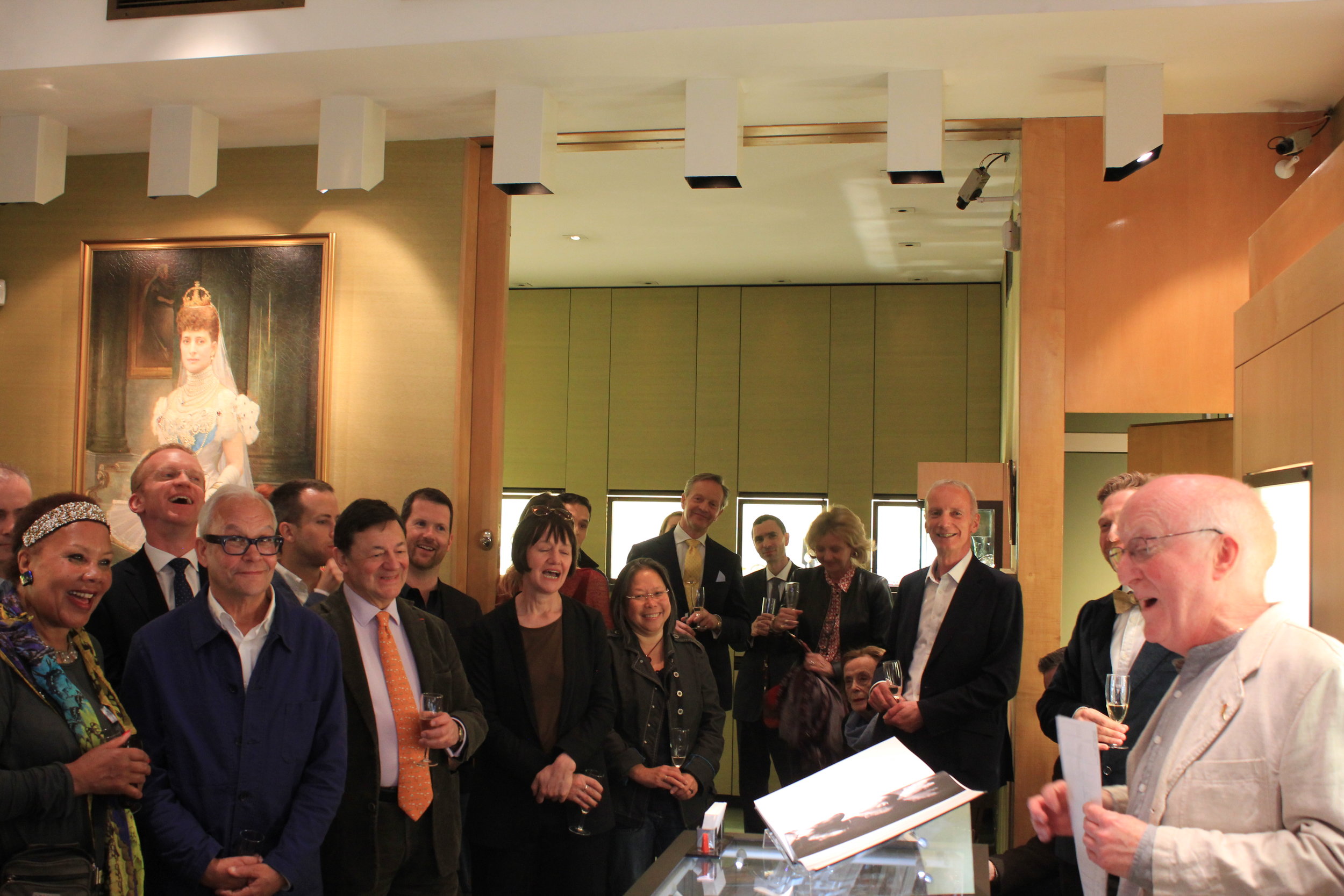 Andrew Keener addresses the Façade launch party at Wartski