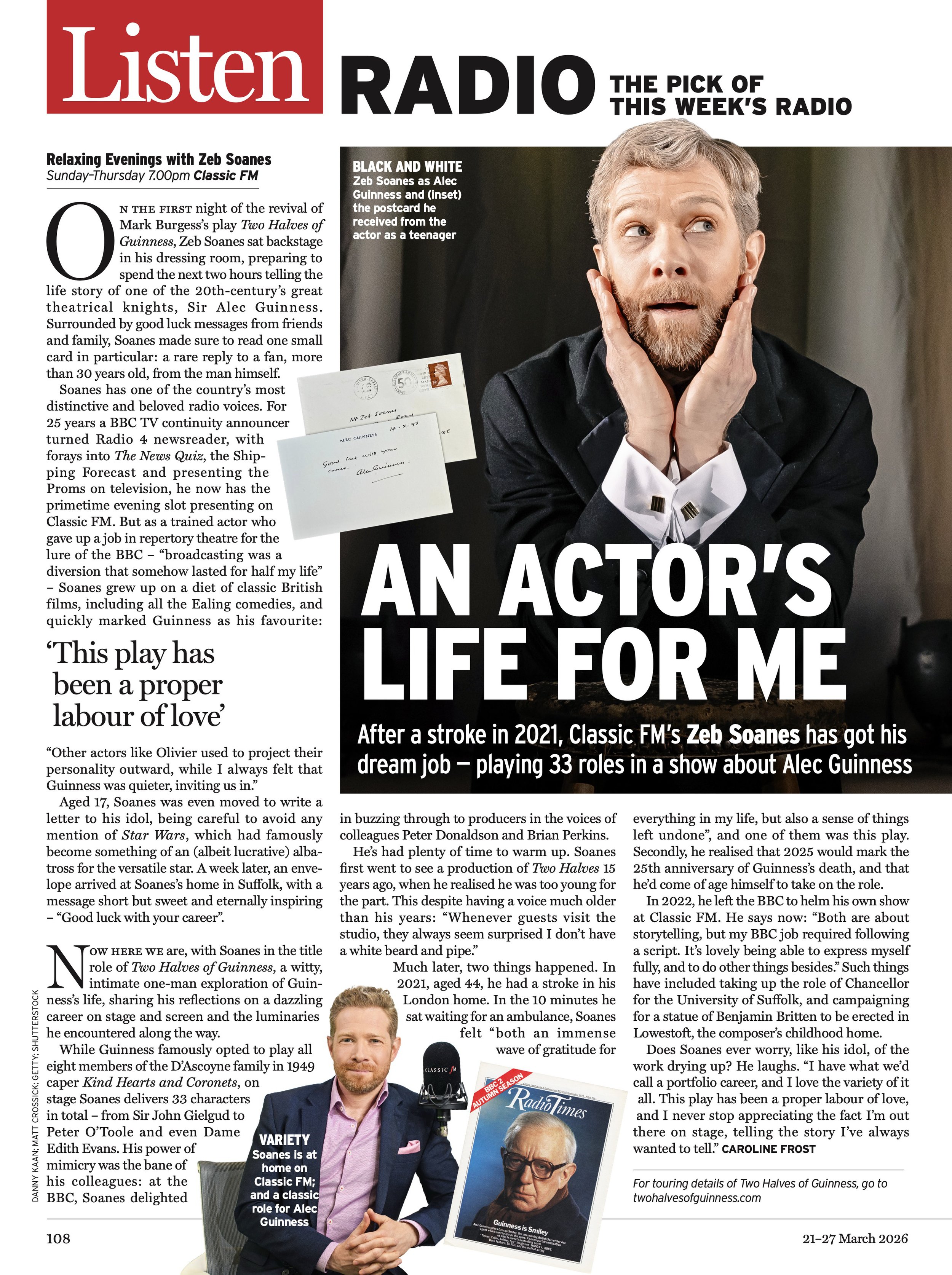 Zeb Soanes reveals why his stroke at age of 44 pushed him to star in play about Alec Guinness