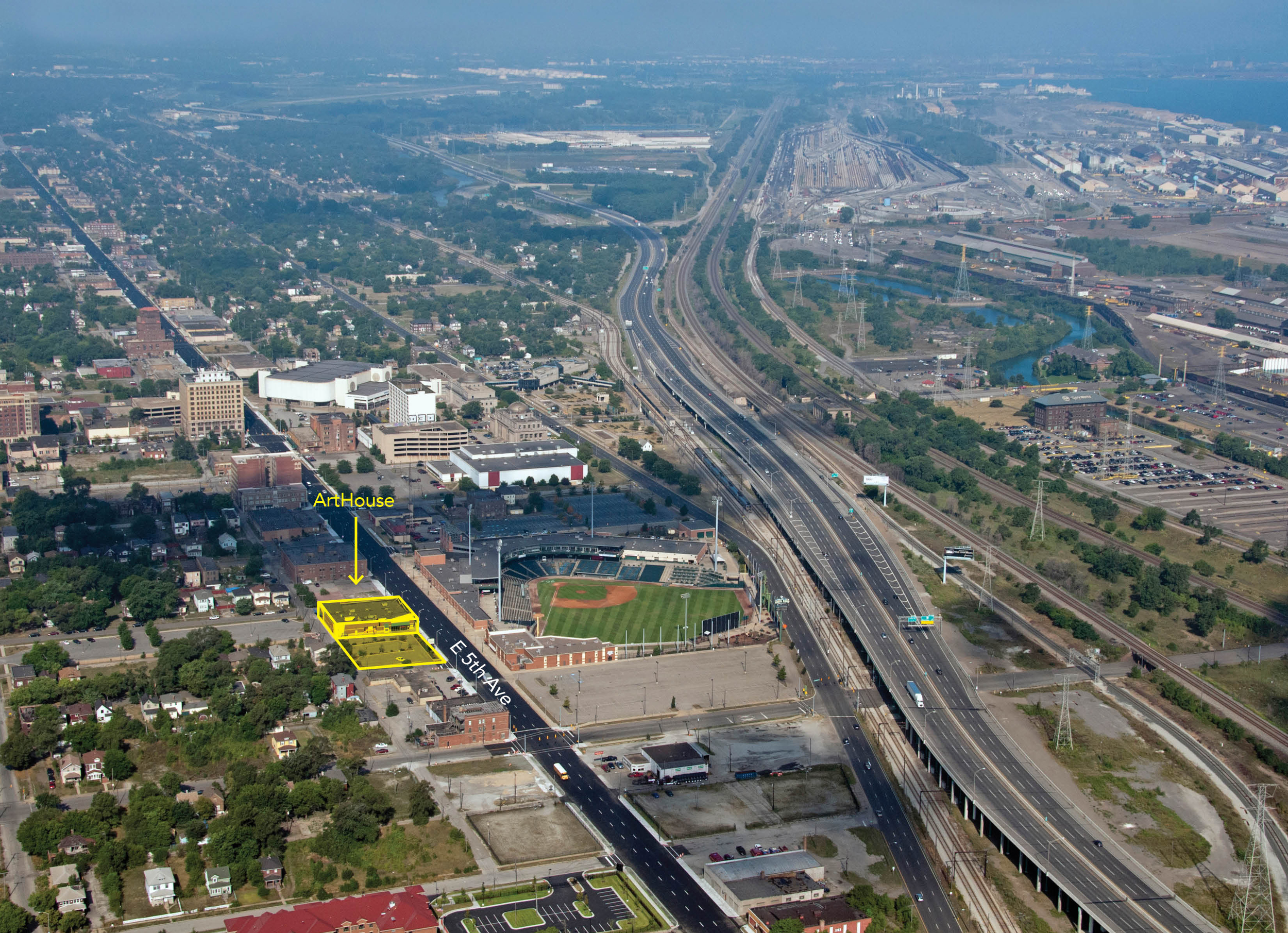 An aerial view of downtown Gary
