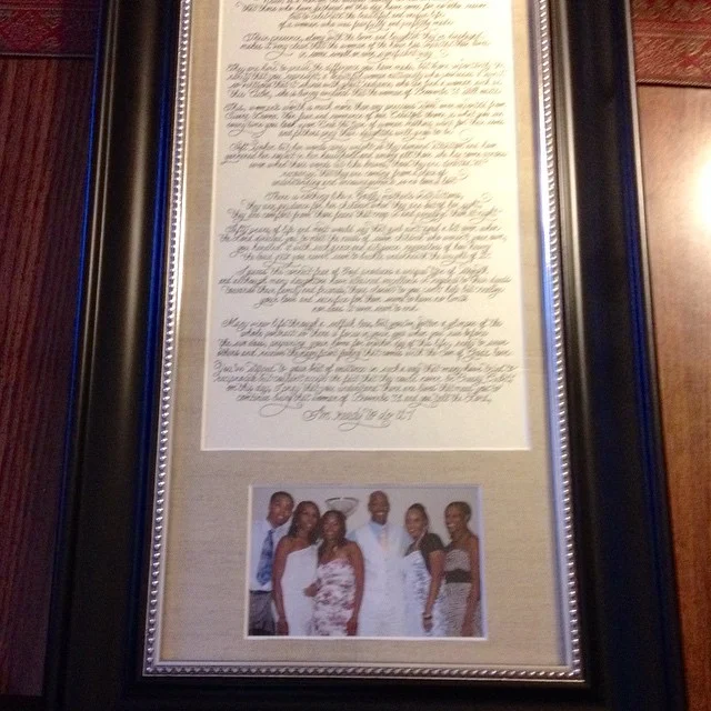 GREAT VALENTINE IDEA!  A personal poet created the unique wording for me to hand letter in calligraphy recently as a birthday gift for my client's wife!  Love!