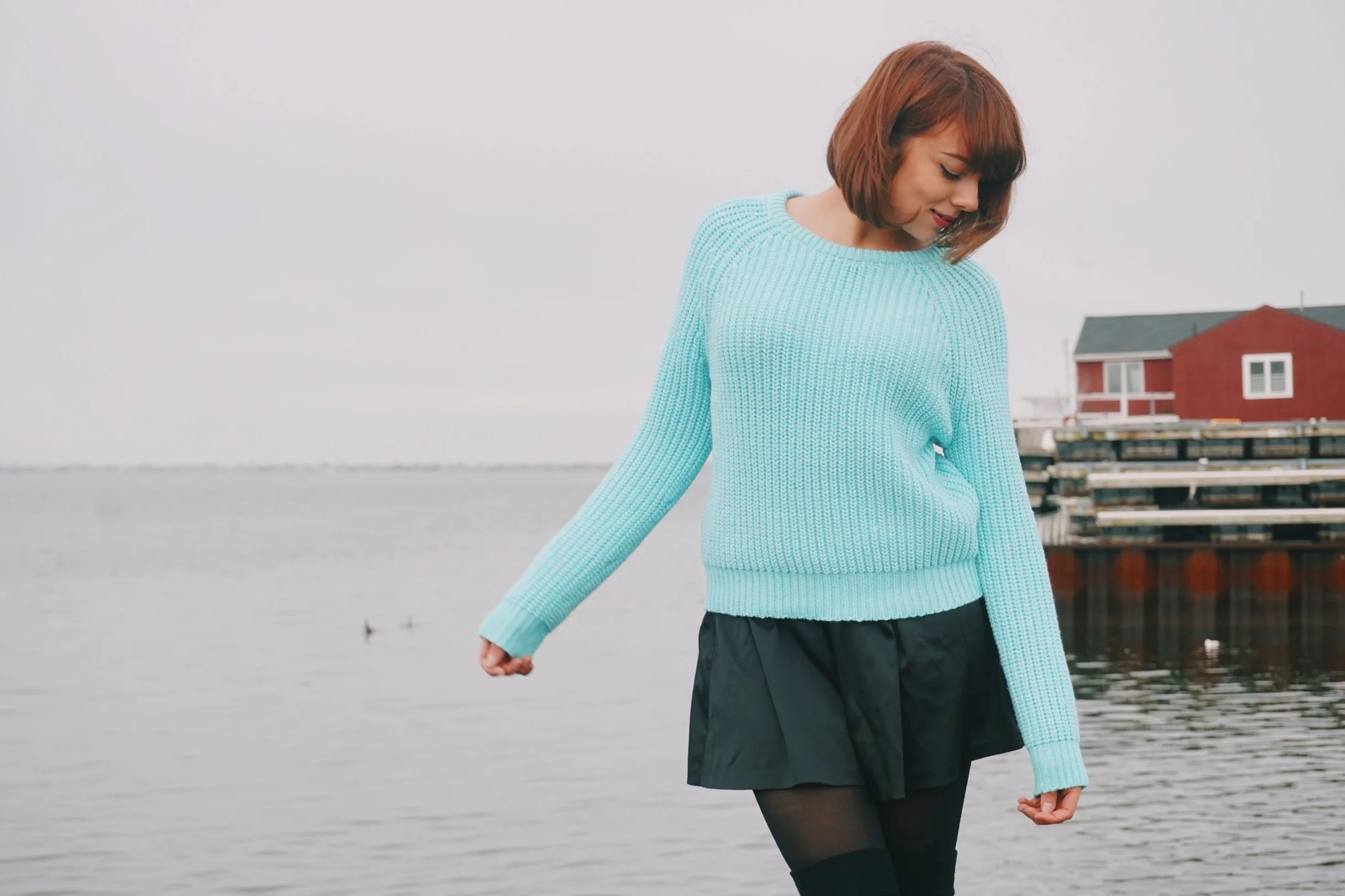 blue skirt black boots