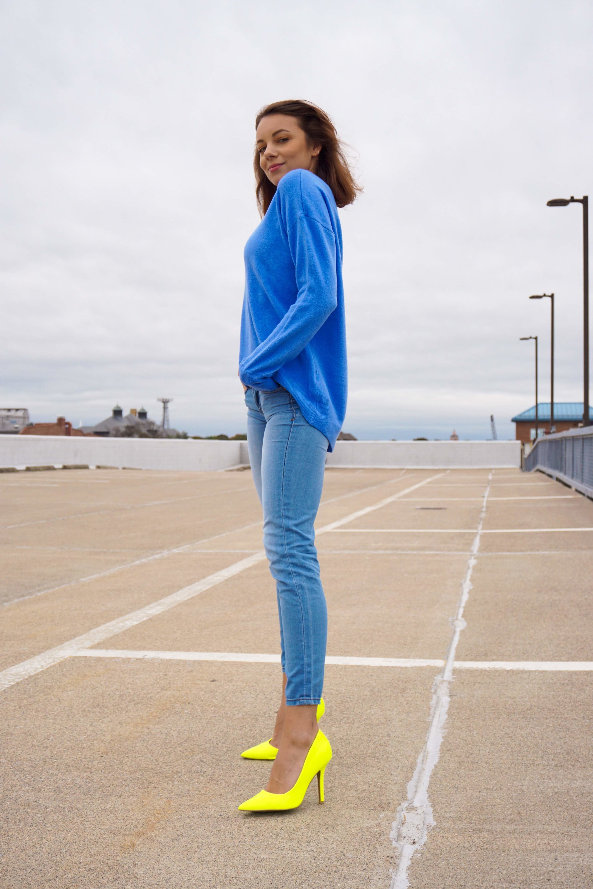 neon blue sweater