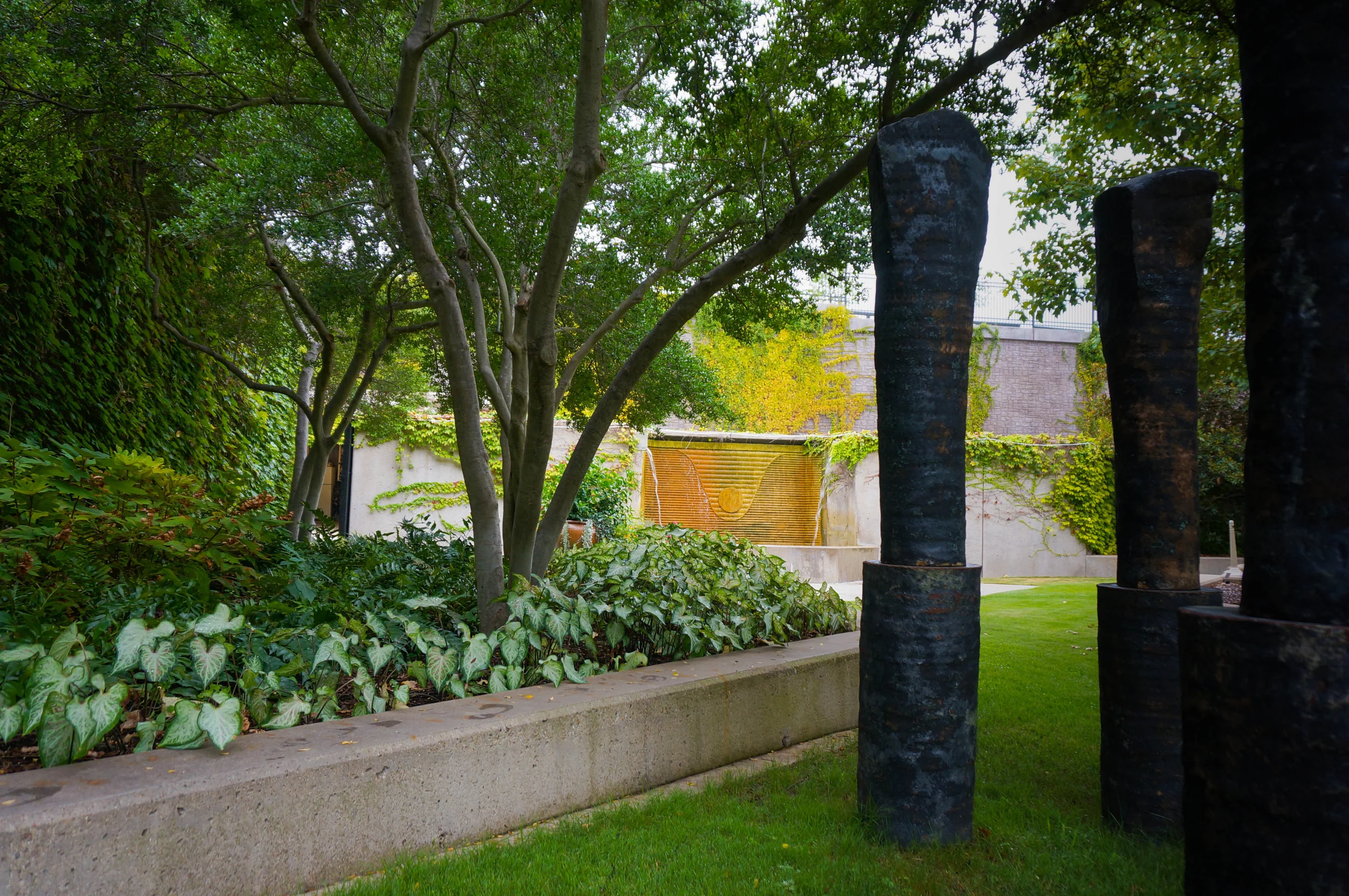 Flower beds and sculpures in the Garden