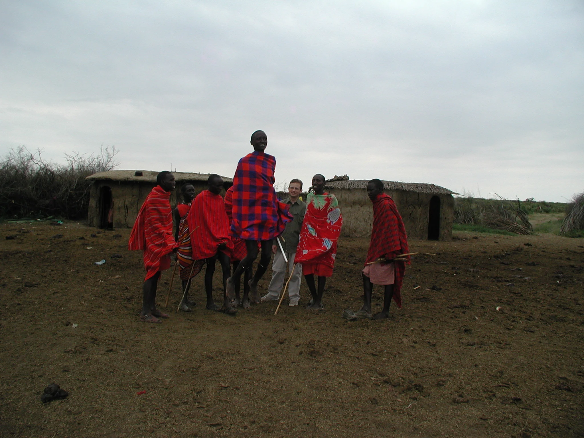 Masaii dancers teaching Kevin the moves.JPG