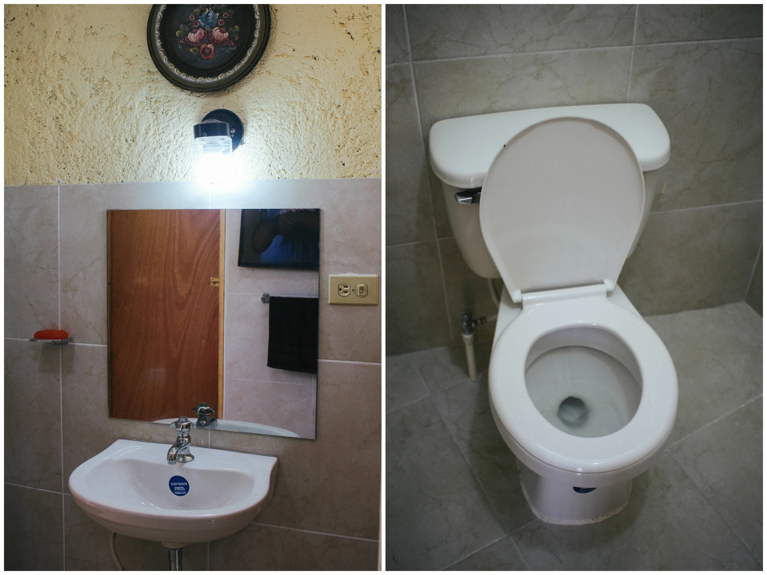 The sink and one of the three toilets in the newly completed women's bathroom at TIMKATEC. MCC photo/Katharine Oswald