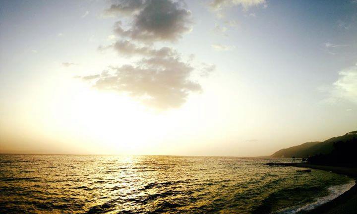  The sun setting over the Caribbean Sea.