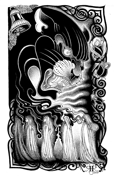 Illustration entitled "The Harbinger of Death" 11"x17" Ink on Illustration board by Sean Herman
