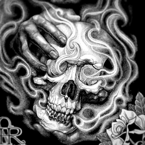 A close up of Illustration entitled "Massacre Island" 11"x17" Ink on Illustration board by Sean Herman