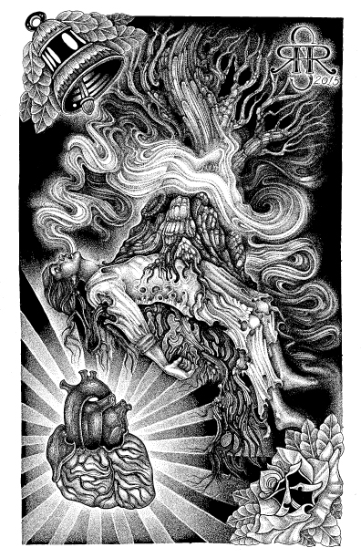 Illustration entitled "Boyington Oak" 11"x17" Ink on Illustration board by Sean Herman