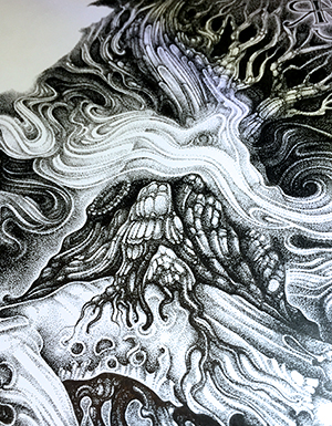 Close up of illustration entitled "Boyington Oak" by Sean Herman