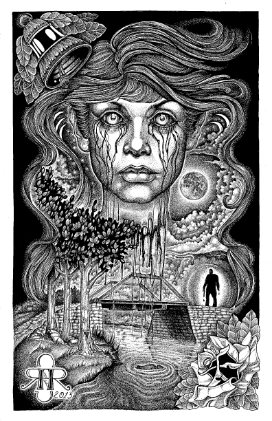 Illustration entitled "Cry Baby Bridge" 11"x17" Ink on Illustration board by Sean Herman