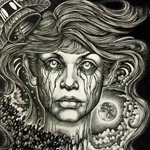 Close up of Illustration entitled "Cry Baby Bridge" 11"x17" Ink on Illustration board by Sean Herman
