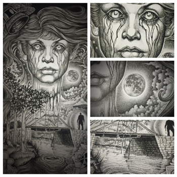 Illustration entitled "Cry Baby Bridge" 11"x17" Ink on Illustration board by Sean Herman