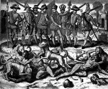 Painting depicting Columbus and the Natives
