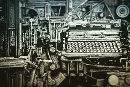 Pictured: Mechanics of Printing Press circa 1900.