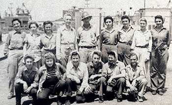 Zaddie Johnson, standing fourth from left and pictured in 1945, was the leader of an all-female welding crew during World War II at the shipyard in Mobile, Alabama. dailymail.com