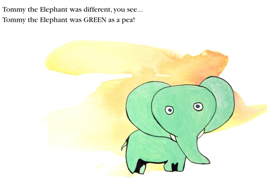 A page from Rufus Ducote's "Tommy the Tomato Eating Elephant"