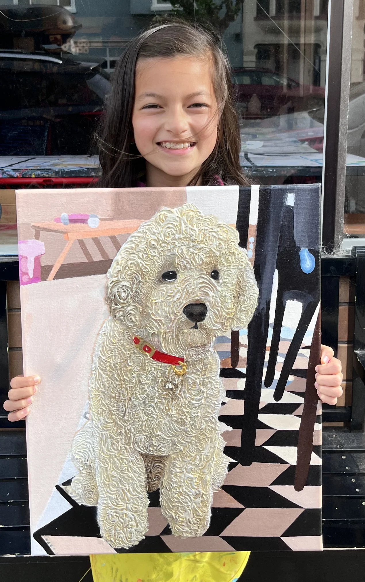 victoire with scultural dog painting.jpeg