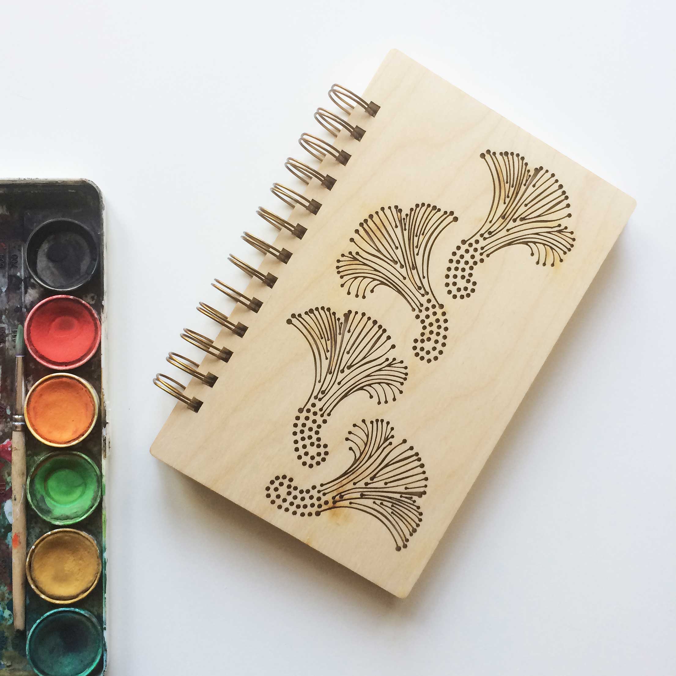 Chanterelles Notebook | Hardcover Spiral Bound Sketchbook | Wooden Art Notebook | Laser Cut Wood Journal | Nature Journal | Gifts for Artist | Supercaterpillar