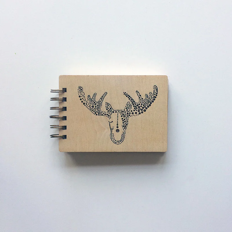 Noble Moose Notebook | Wood Sketchbook | Hardcover Wooden Notebook | Laser Cut Wood Journal | Kids Animal Sketchbook | Nature Journal | Supercaterpillar