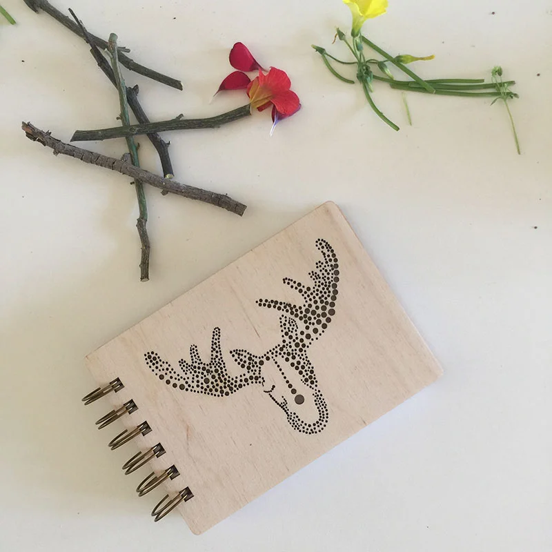 Noble Moose Notebook | Wood Sketchbook | Hardcover Wooden Notebook | Laser Cut Wood Journal | Kids Animal Sketchbook | Nature Journal | Supercaterpillar