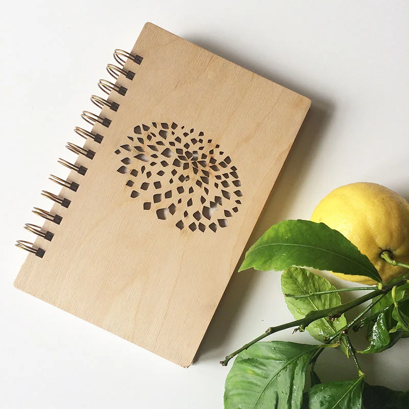 Lemon Leaves Notebook | Wood Sketchbook | Wooden Notebook | Laser Cut Wood Journal | Hardcover Spiral Bound | Nature Journal | Supercaterpillar