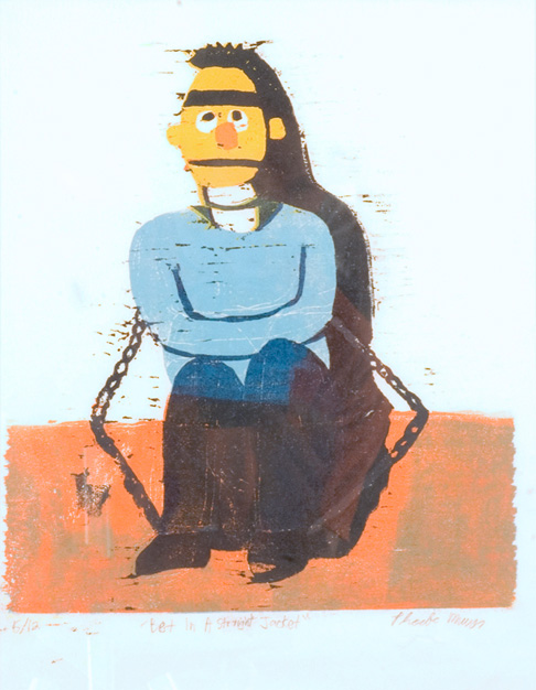 Bert in a Straight Jacket, 13 1/2 " x 11" Suicide Block, 2001