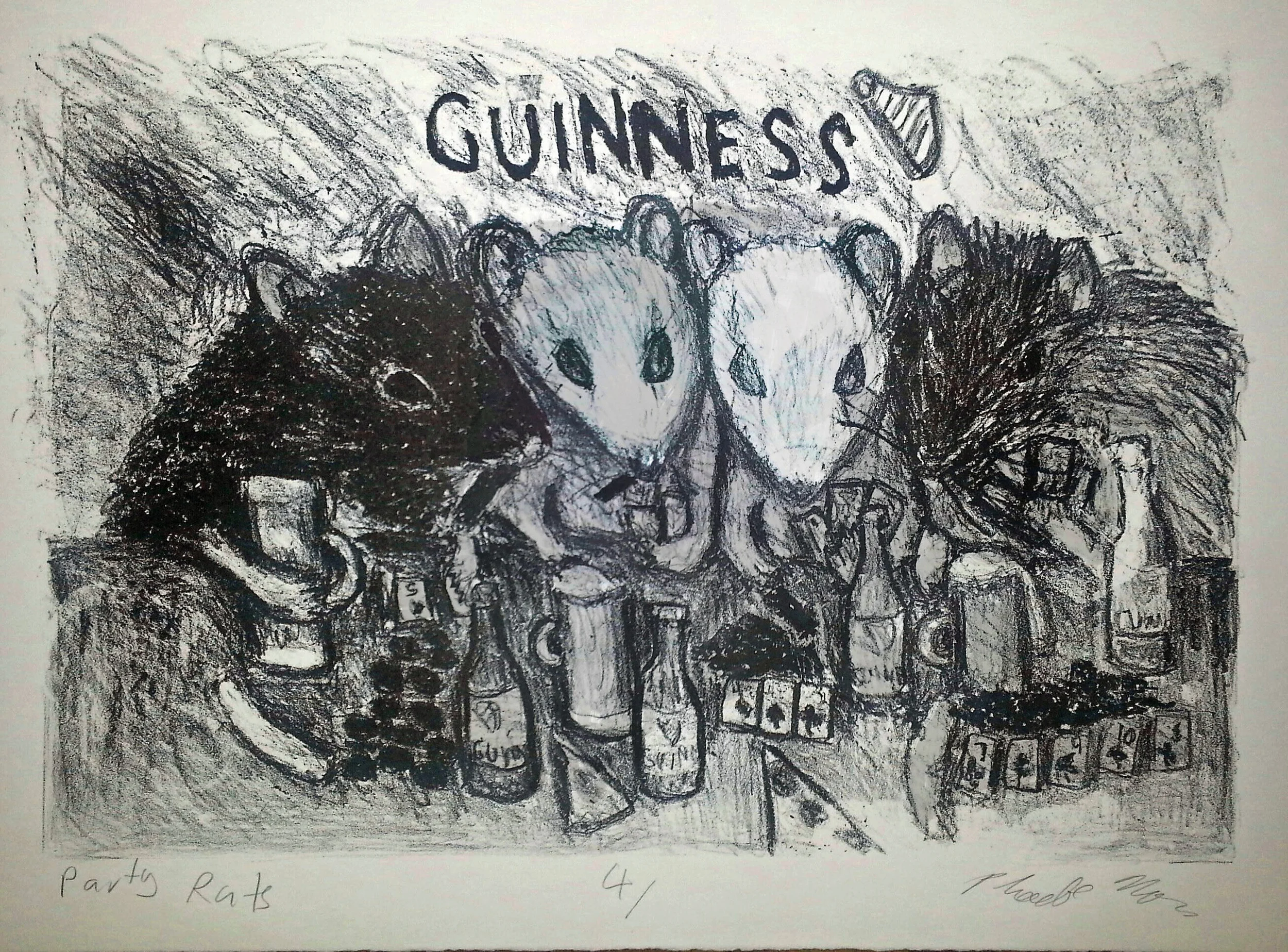 Party rats, litho, 2014, 11" x 15" $200