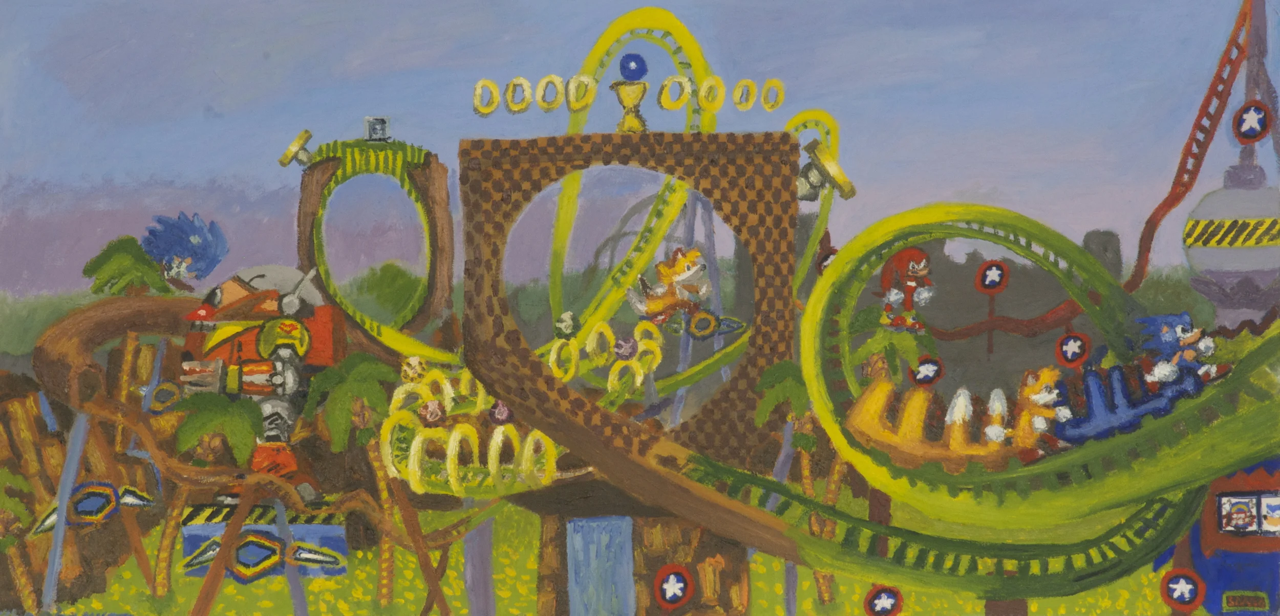Sonic the Hedgehog Roller Coaster, oil on canvas, 36 x 18" 2012