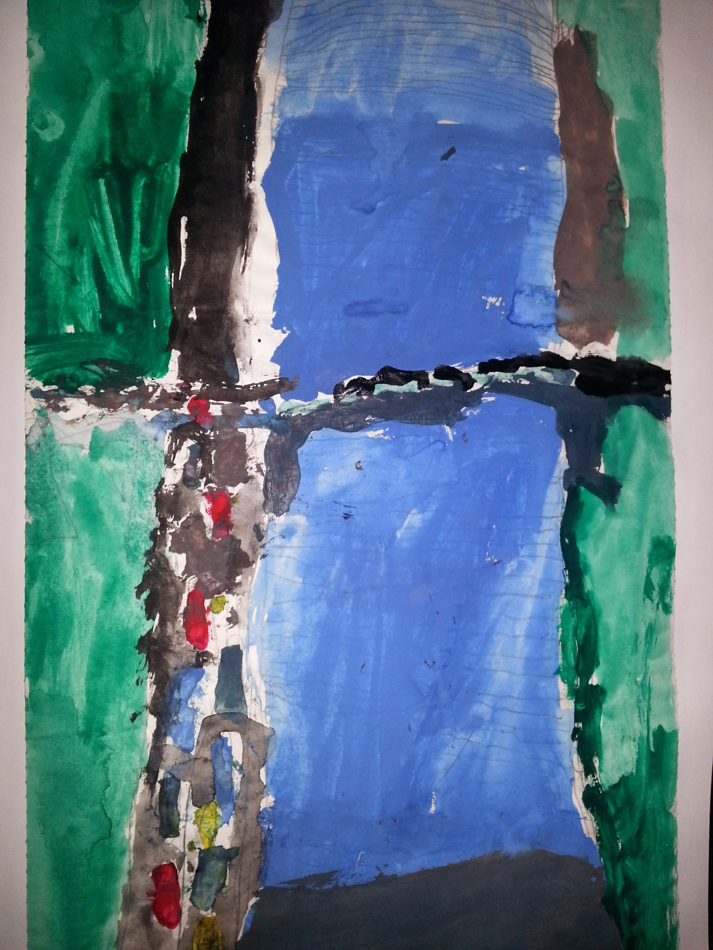 Highway by river, paint on poster paper, 1980's