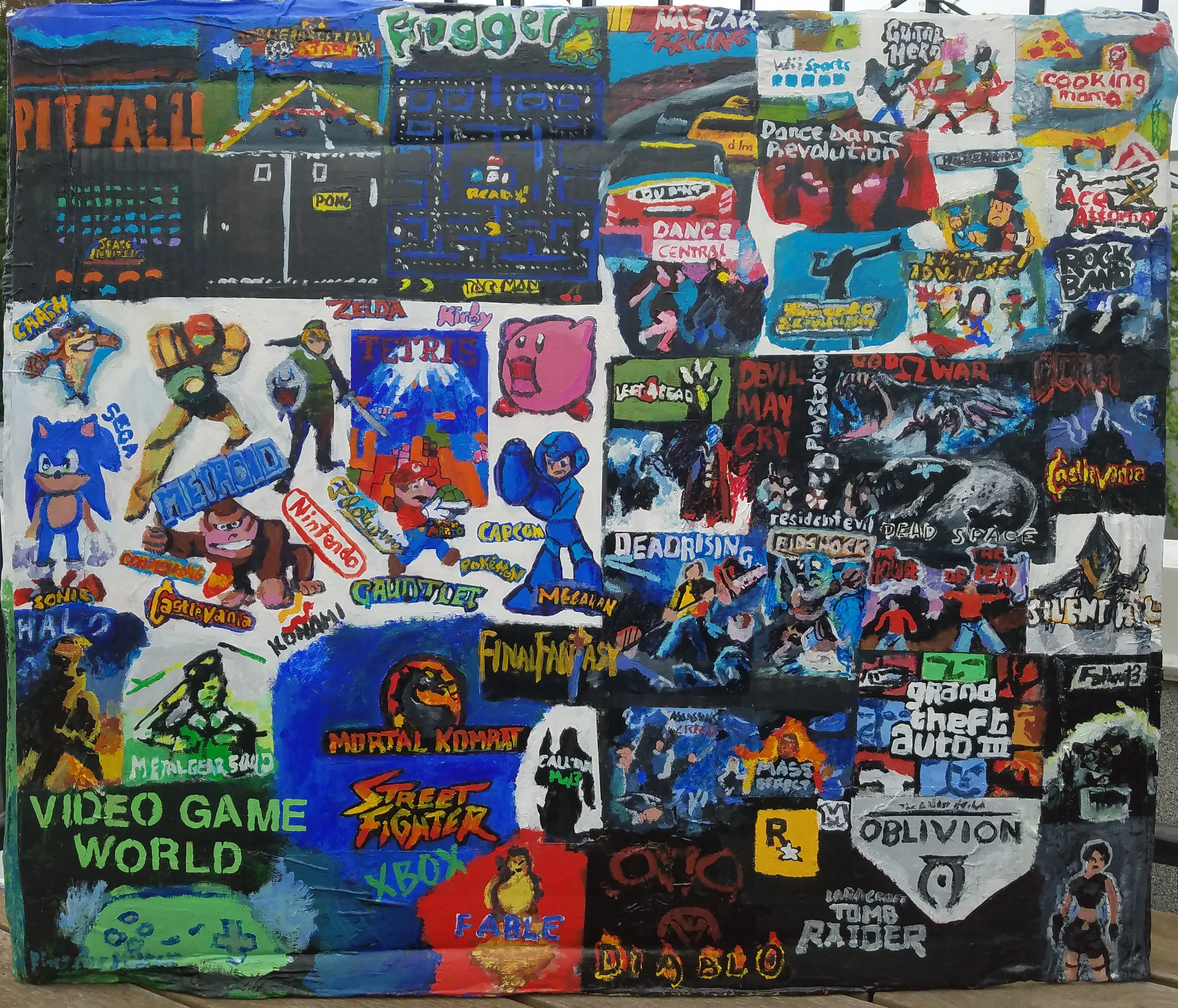 Video Game World, Acrylic and mixed medium, 25 x 25" 2014