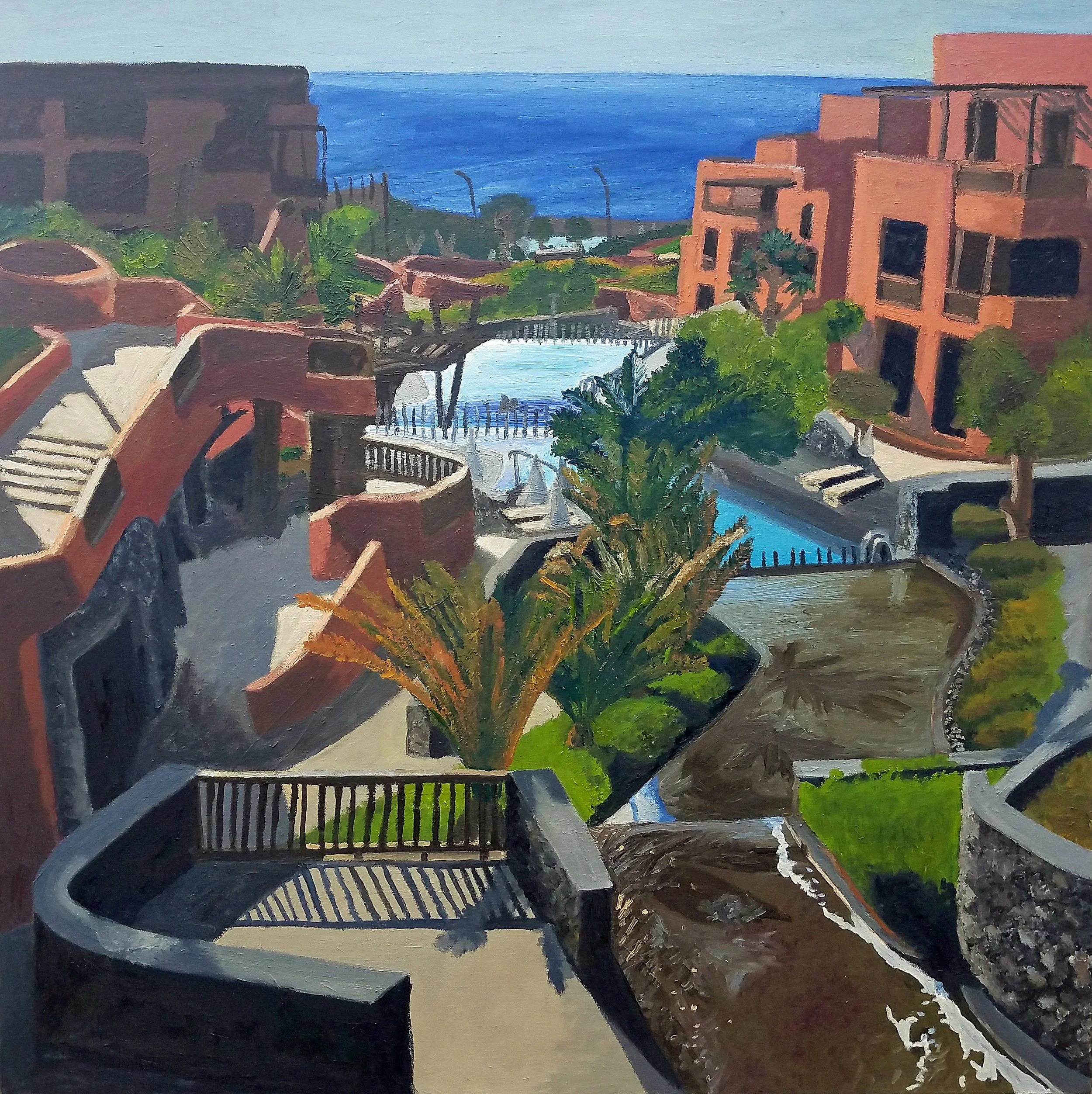 Tenerife Resort Pool, Oil on Canvas, 3 x 3' 2012 $1500