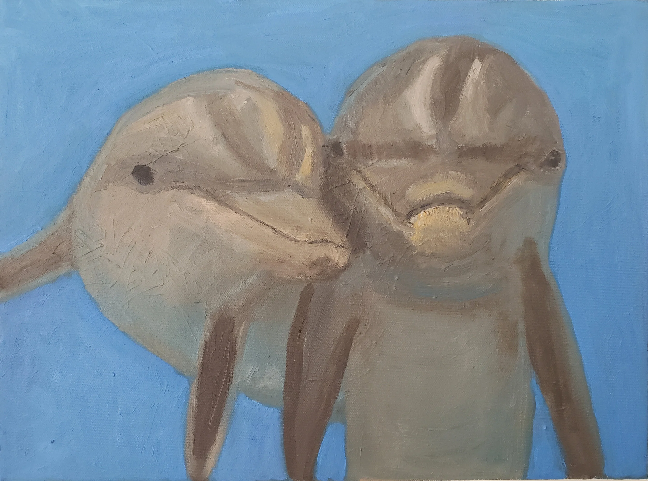 Dolphin BFFs (Winter and Hope), 12 x 16", Oil on Canvas, 2018