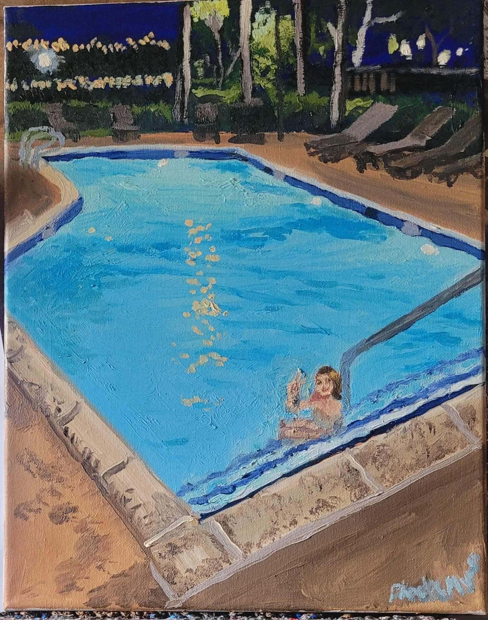 Fairplex Sheraton Pool, 11 x 14", Oil on Canvas, 2025,  $ 200