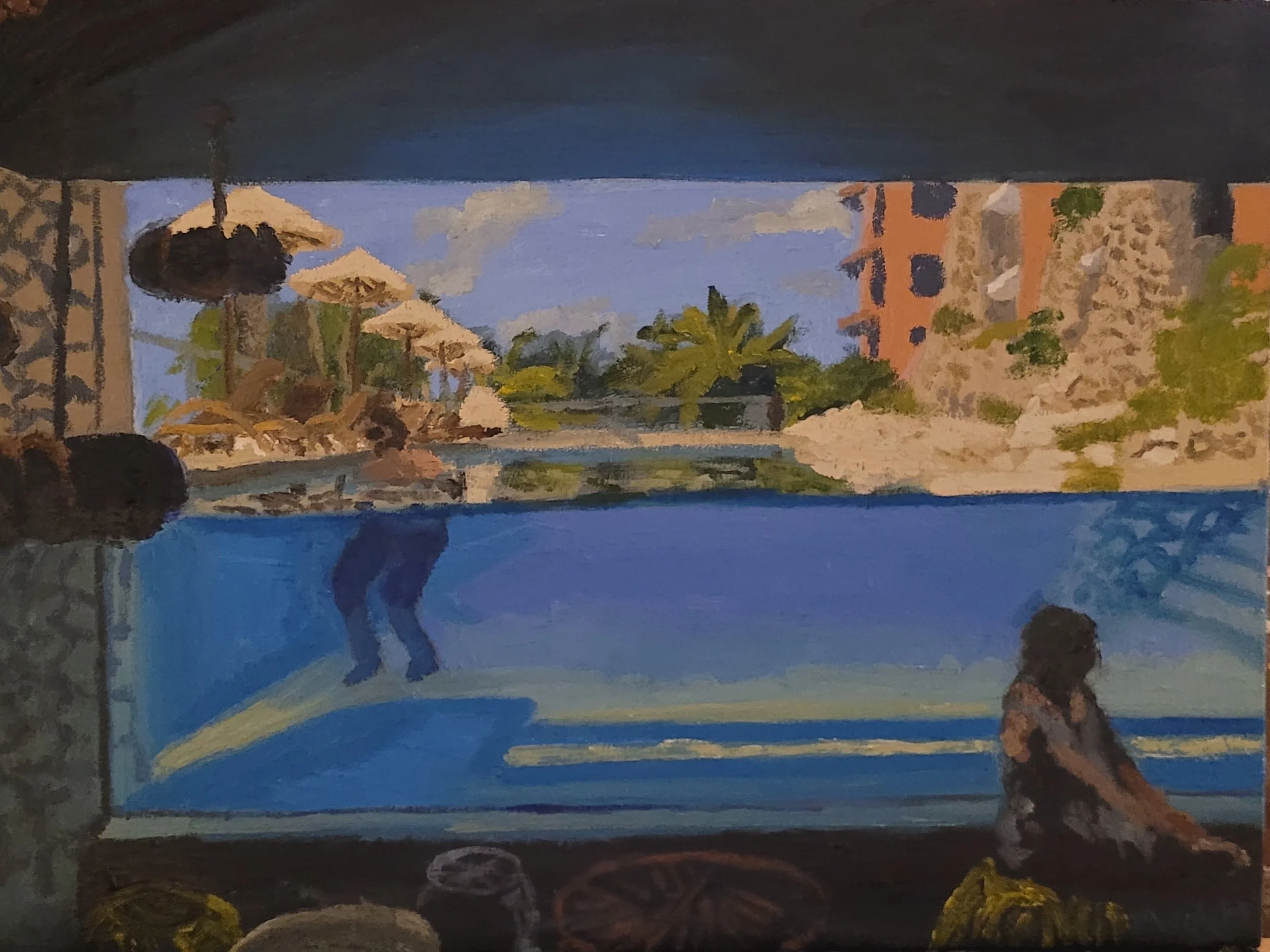 Artista Pool view, Xcaret Del Arte, Oil on Canvas, 2024