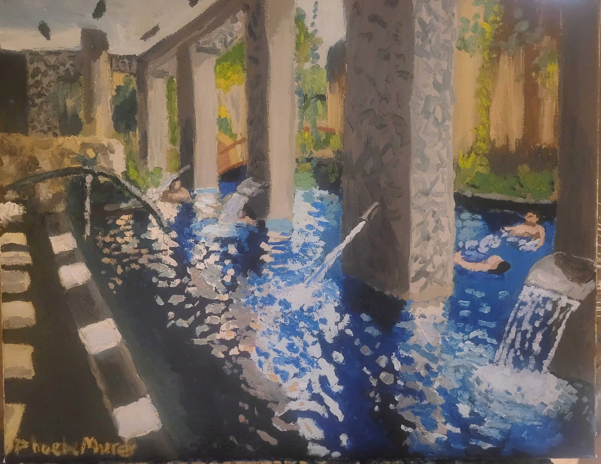 Muluk Spa main pool Mexico, Oil on Canvas, 2024