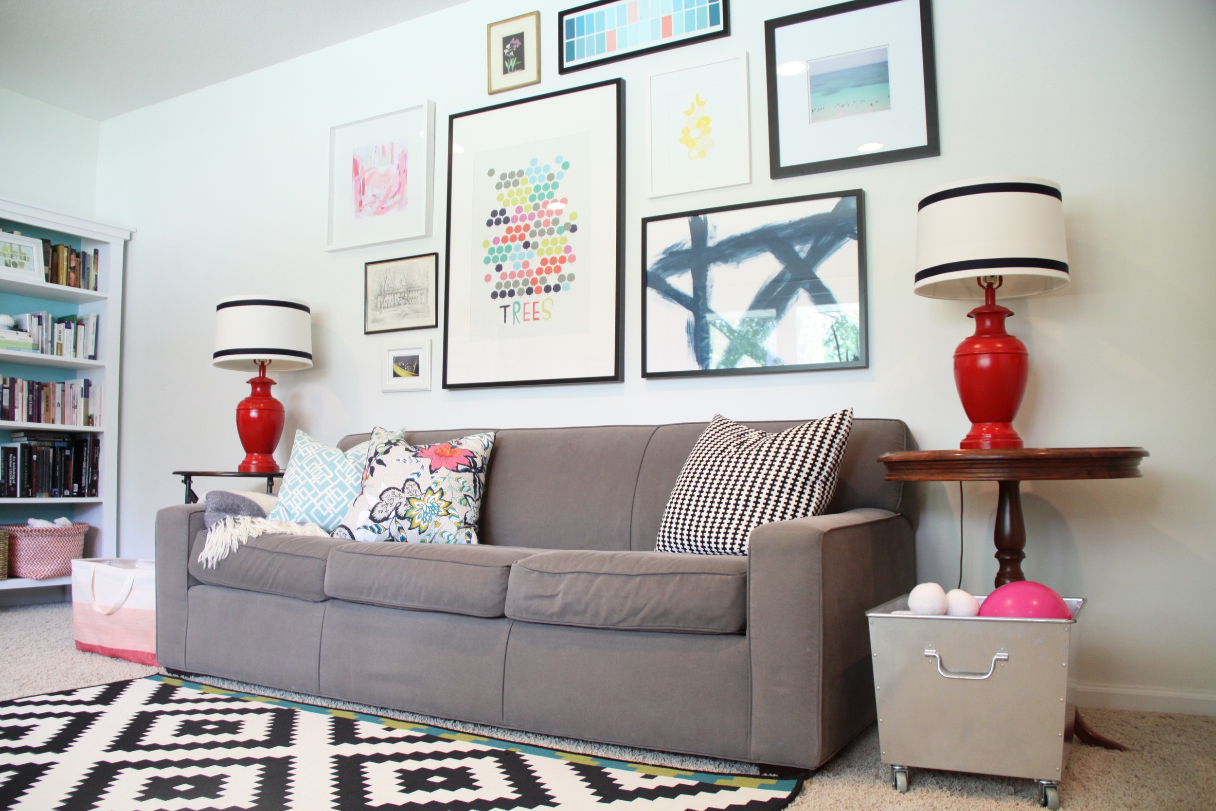 Living Room Gallery Wall with White Walls