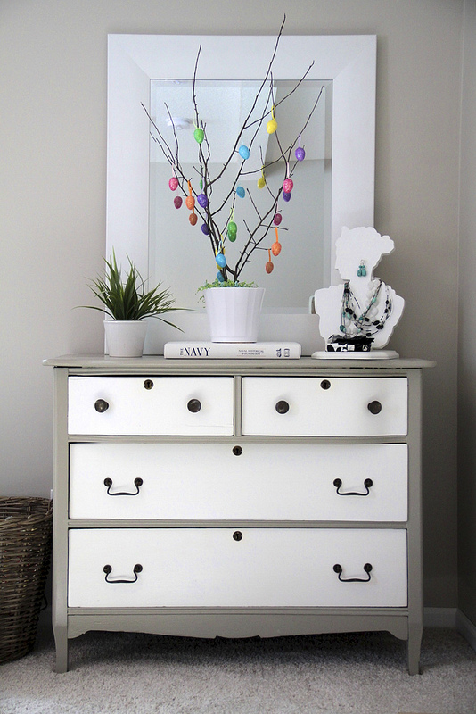 DIY Easter Tree on DIY Refurbished Dresser