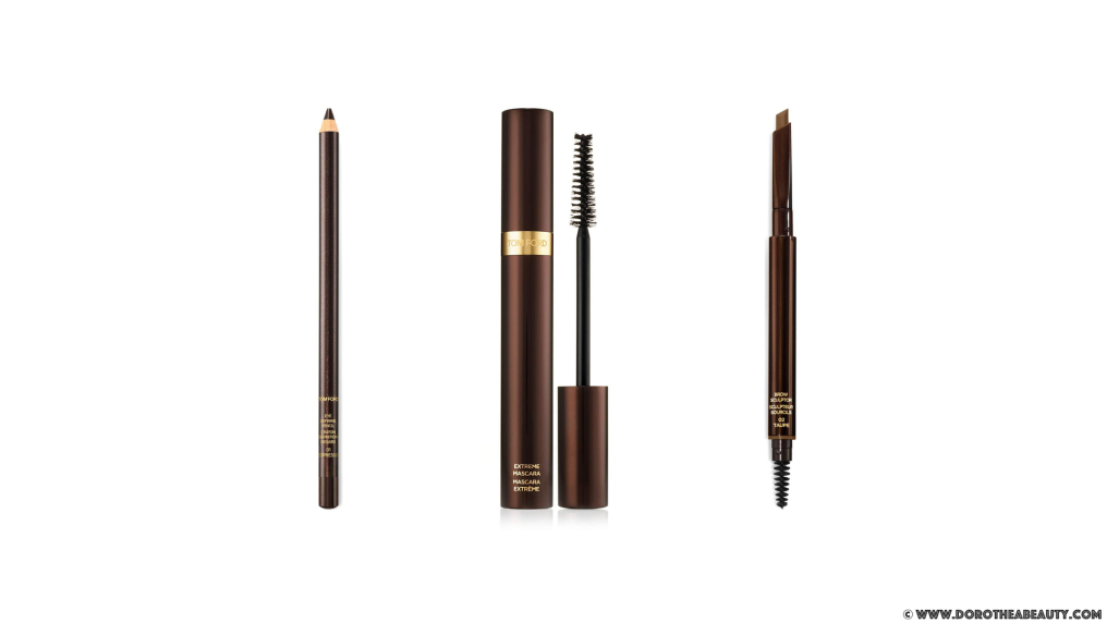  Tom Ford AW 2015 Runway Color: Eye Defining Pencil in Espresso (left), Extreme Mascara in Raven (middle) and Brow Sculptor in Taupe (right) via dorotheabeauty.com 