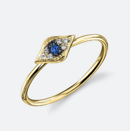 Sydney Evan Gold & Diamond Baby Evil Eye Ring with Blue Sapphire Center