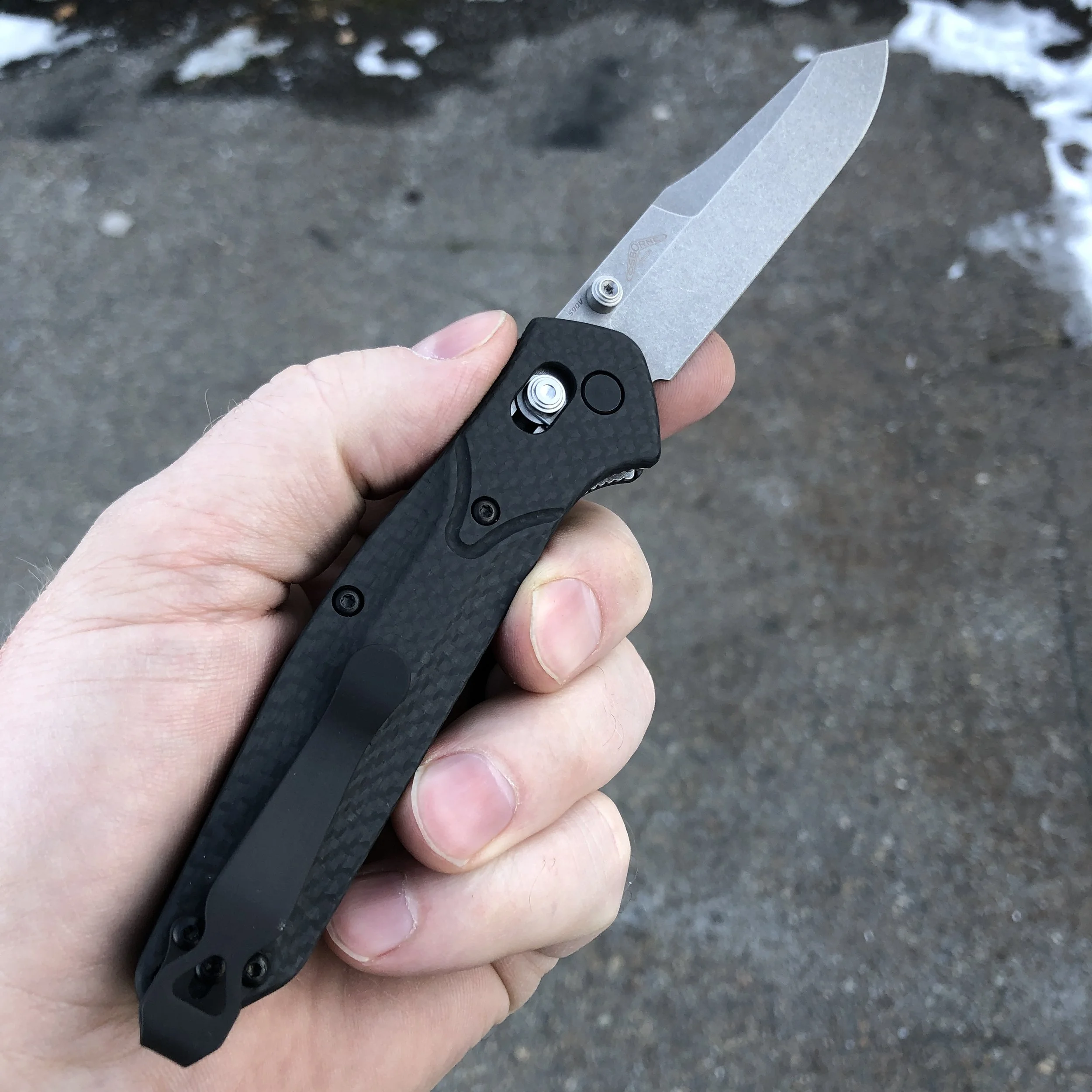 Benchmade Osborne Carbon Fiber Scales 3.4" Stonewashed S90V Blade