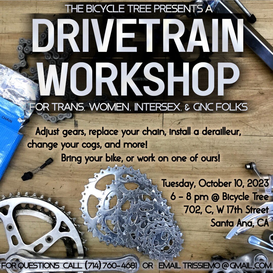 Have you ever wondered how the gears work on a bicycle? Or maybe how to replace your chain? Or just how all that stuff works? Well, you're in luck! Next Tuesday, October 10th, we've got another drivetrain class coming up! This class is free and open 