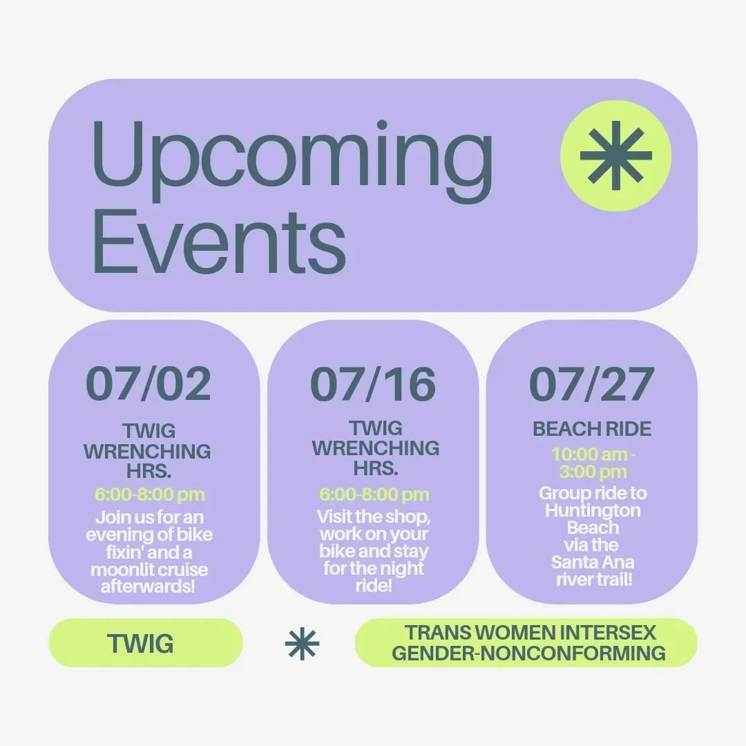 Join us at the BICYCLE TREE every first and third Tuesday of the month (6-8pm). These shop hours are for Trans, Women, Intersex and Gender-nonconforming people.
DM us if you have any questions about any of the events coming up!