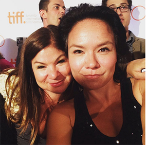 Laura Milliken (left) and Jennifer Podemski (right) at the press launch for TIFF. I'm the goof on the left in the BG.